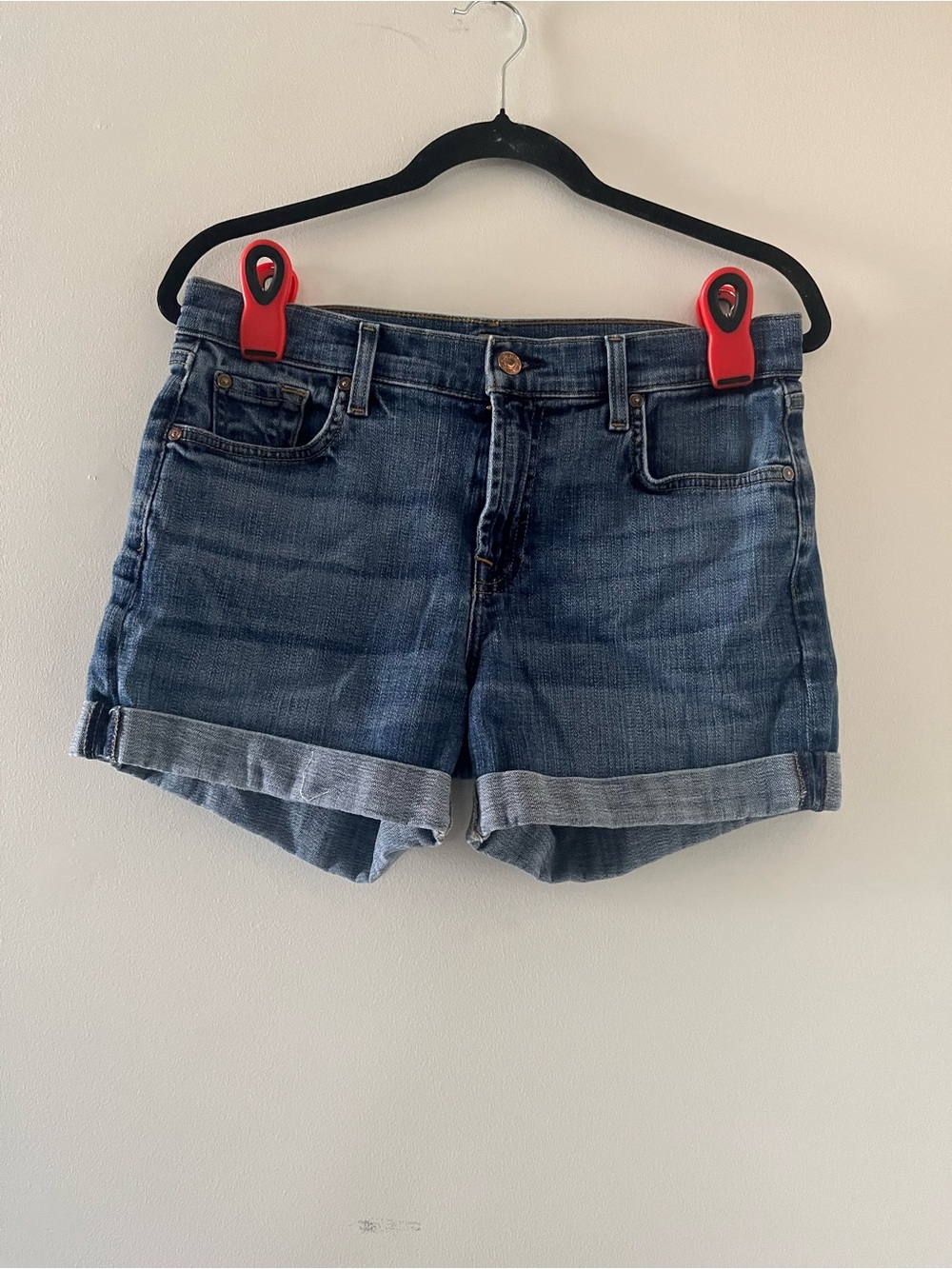 7 For All Mankind Relaxed Roll Denim Shorts 28 Medium Wash Casual Minimalist